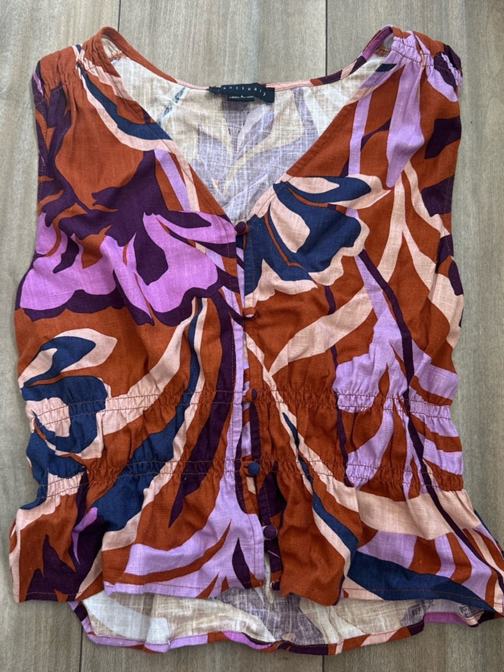 Sanctuary Rust Multi Floral Print V-Neck Peplum Top